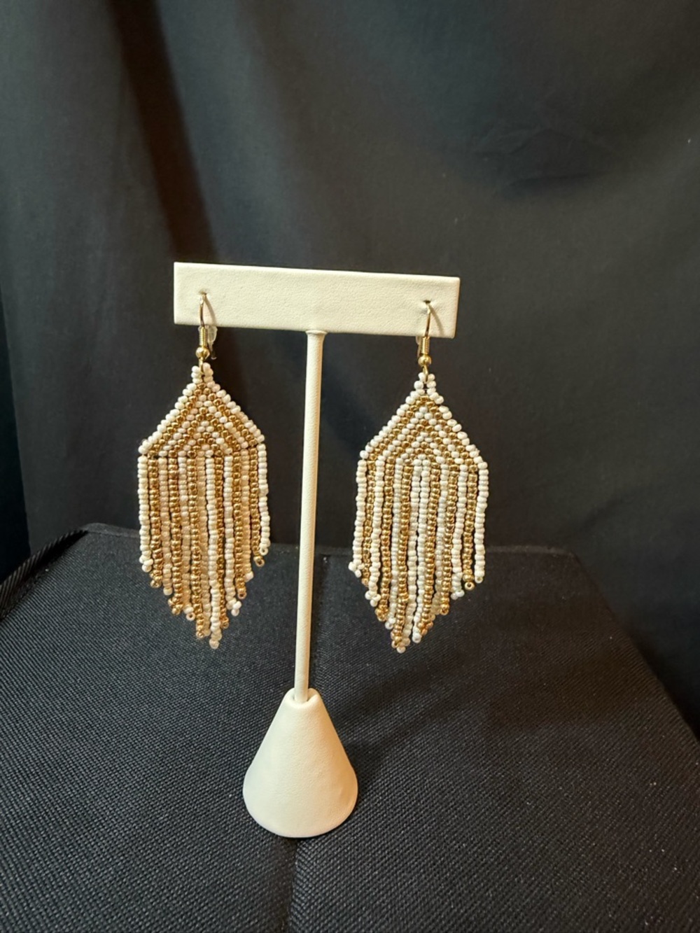 Plunder Gold and Cream Beaded Fringe Earrings